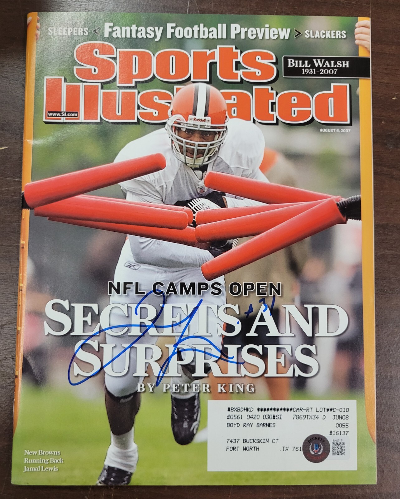 Jamal Lewis Autographed Signed Cleveland Browns 8/6/07 Sports Illustrated Magazine Beckett 