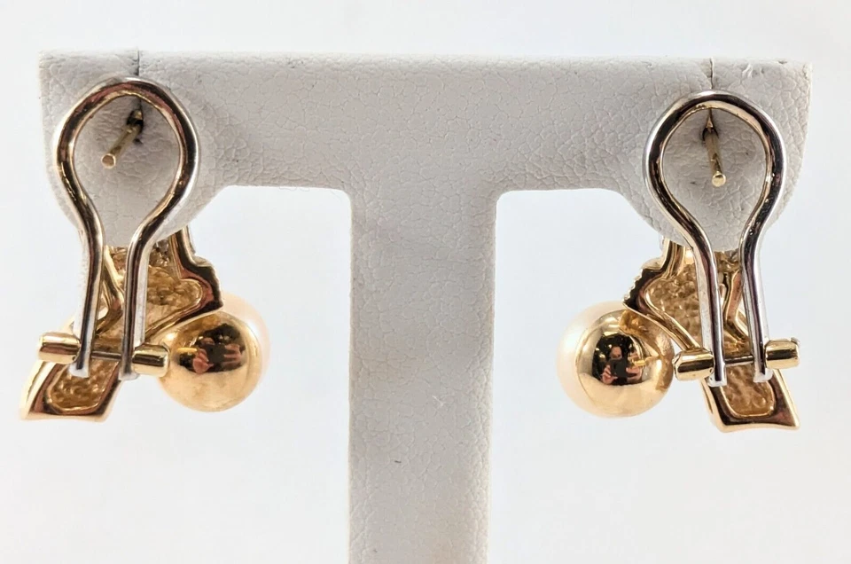 14K Two Tone Yellow and White Gold Approx .50 Ct Diamond and 8mm Pearl Earrings - Image 4 of 4