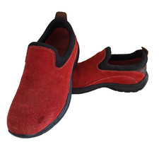 Lands End Womens 7B Slip On Loafer Moc Shoes Casual Clog Red Suede Round Toe