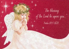 Praying Angel Child on Red Religious Designer Greetings Christmas Card