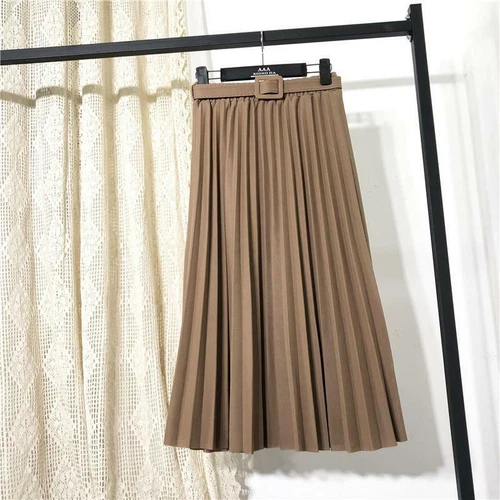 Damenmode Mittellang A-Linie Faltenrock Dame Langes Kleid Elegant Büro - Bild 10 von 29