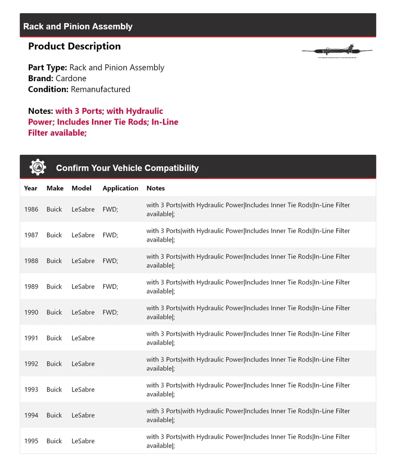 Montaje de piñón y estante Cardone 1987 1988 1989 1990 Buick LeSabre 1986-1995 Foto 2 de 4