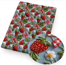 Strawberry fruit summer 95 polyester 5 Cotton fabric 9"x55" 1248881 REMNANT