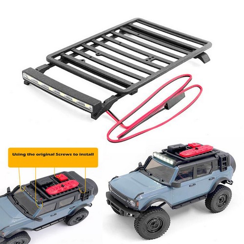 RC Car Metal Roof Luggage Rack with LED Light For SCX24 BRONCO RC