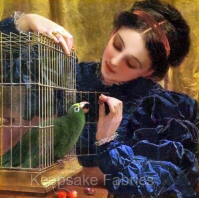 Lady Feeds Parrot Cotton Crazy Quilt Block Multi Size