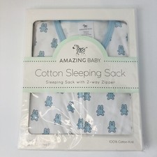 Amazing Baby Cotton Sleeping Sack 2 Way Zipper Blue Teddy Medium 6-12 months