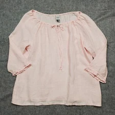 Match Point Top Womens Medium Linen USA Made Tunic Beachy Tie Neck Lagenlook