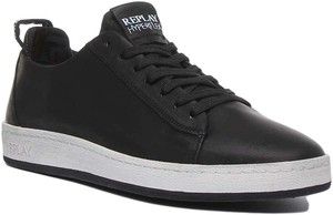 mens black and white leather trainers