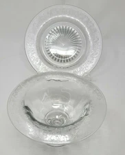 Vintage Elegant Pattern Pressed Clear Glass Compote / Bowl and plate -