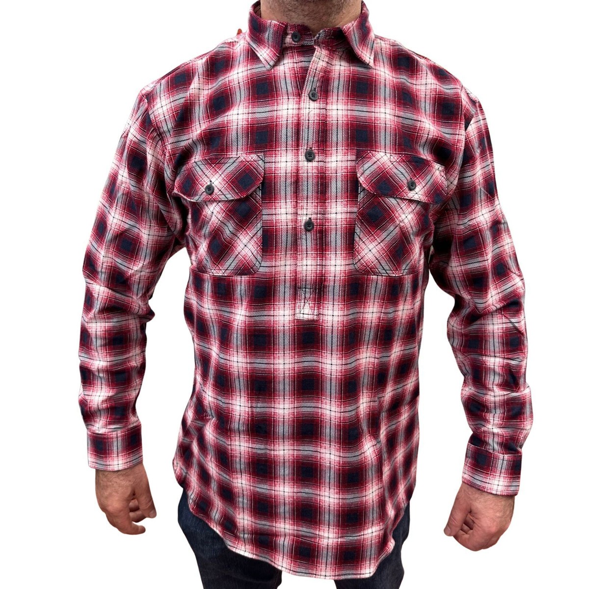 Men's Flannelette Long Sleeve Pullover Shirt 100% Cotton Flannel