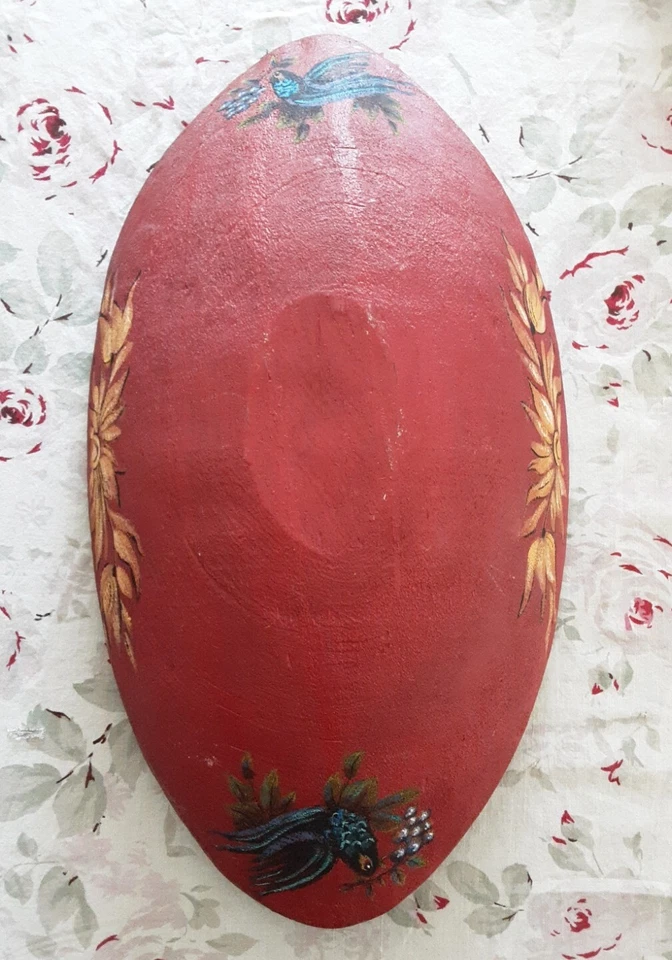 Carved Wooden Hand Painted Bowl Rustic Design Oval Folk Art Harvest 16" Red - Image 3 of 4