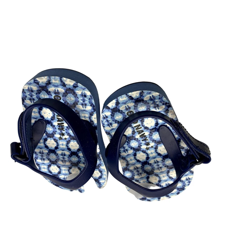 Nuevas Sandalias Chanclas Florales Azul Marino Antiguas Bebé Niñas Infante Talla 2 Gancho y Lazo Foto 2 de 3