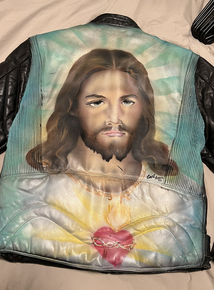 Wilsons Open Road black Leather jacket 38 JESUS AIRBRUSH OOAK Art