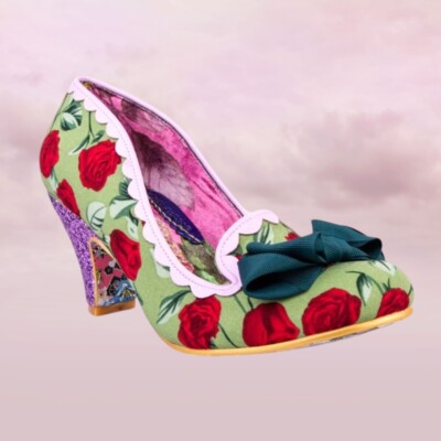 Irregular Choice Women's Kanjanka Mid Heel Shoes Green Floral | Size 38 AU 7 US