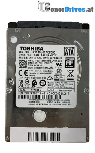 Toshiba - MQ01ACF050 - 500 GB - SATA - Pcb. G003235C*