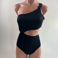 Victoria's Secret Swim One Piece Padded One Shoulder Ribbed Swimsuit Black M NWT