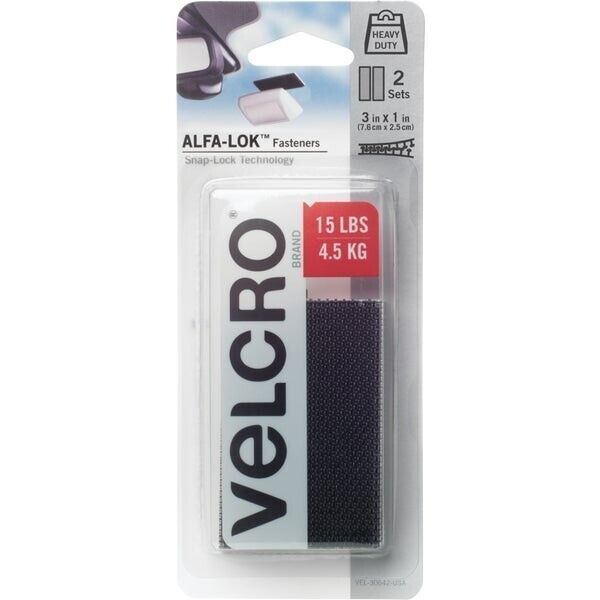 5-2 set)-Velcro Brand Alfa-Lok 1 In. x 3 In. 10 Lb. Capacity Black Tape  Strips