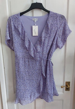 In The Style Mauve Violet Floral Frill Wrap Lined Dress 24 Holiday Party Office
