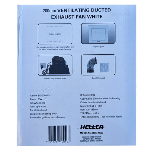 Heller Exhaust Fan Laundry Bathroom Ventilation Ceiling 200mm eBay