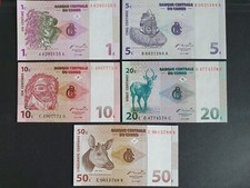 Congo / Congo 1, 5, 10, 20, 50 Céntimos 1997 Set 5 Piezas Recién Caja