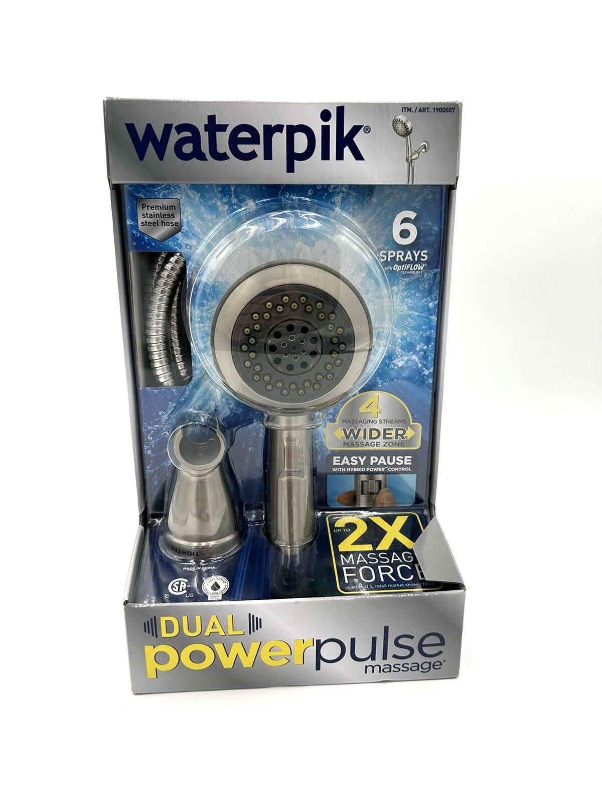 Waterpik Dual Power Pulse Massage Shower Head 6 Sprays ZZR769ME