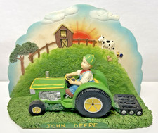 John Deere Resin Boy Driving Tractor Figurine Vintage