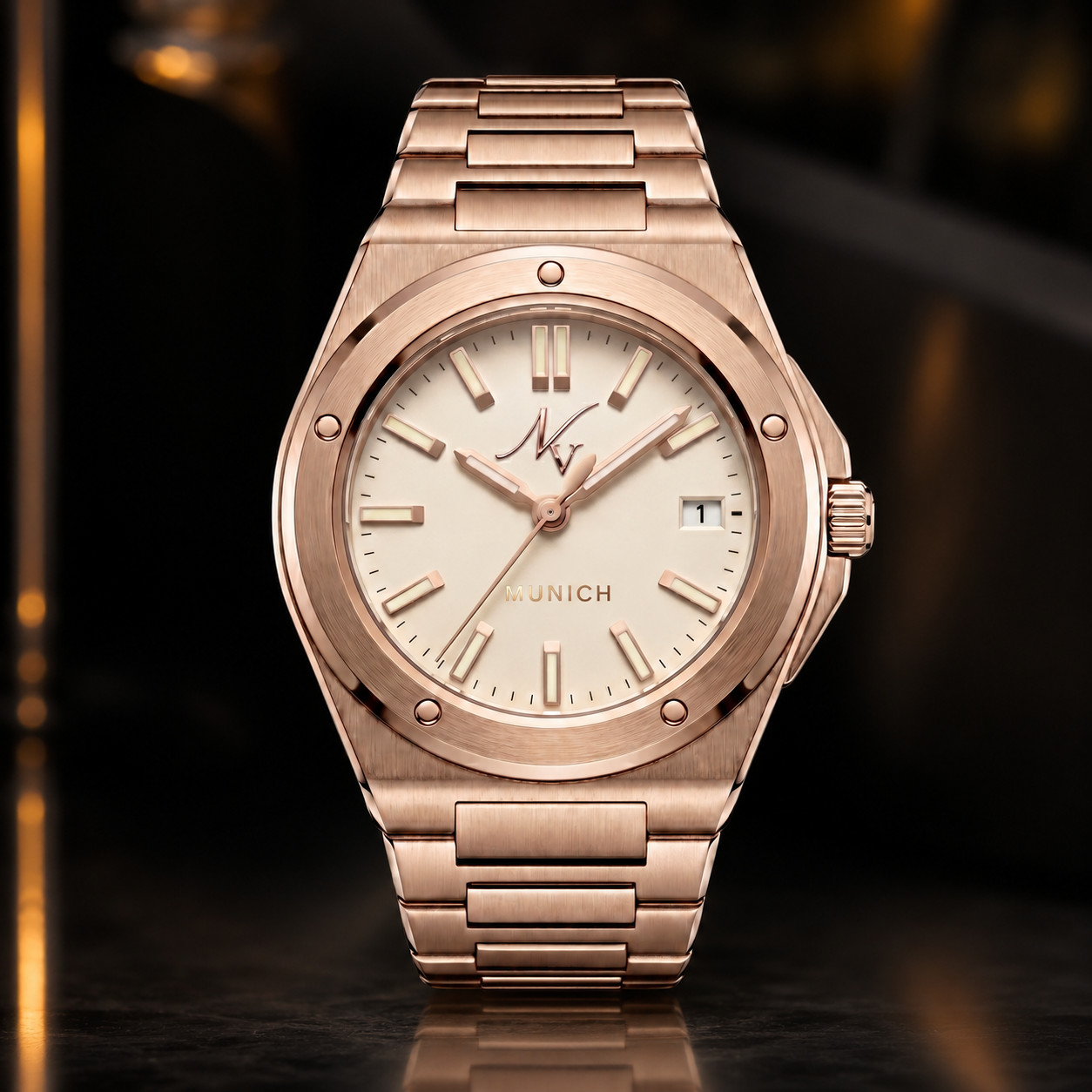 Novaire Watches Custom Munich Ivory Rose Gold Tone Cream Dial Watch