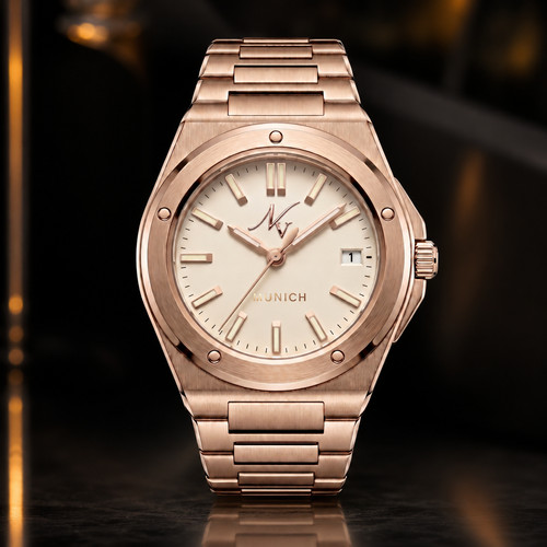 Novaire Watches Custom Munich Ivory Rose Gold Tone Cream Dial Watch