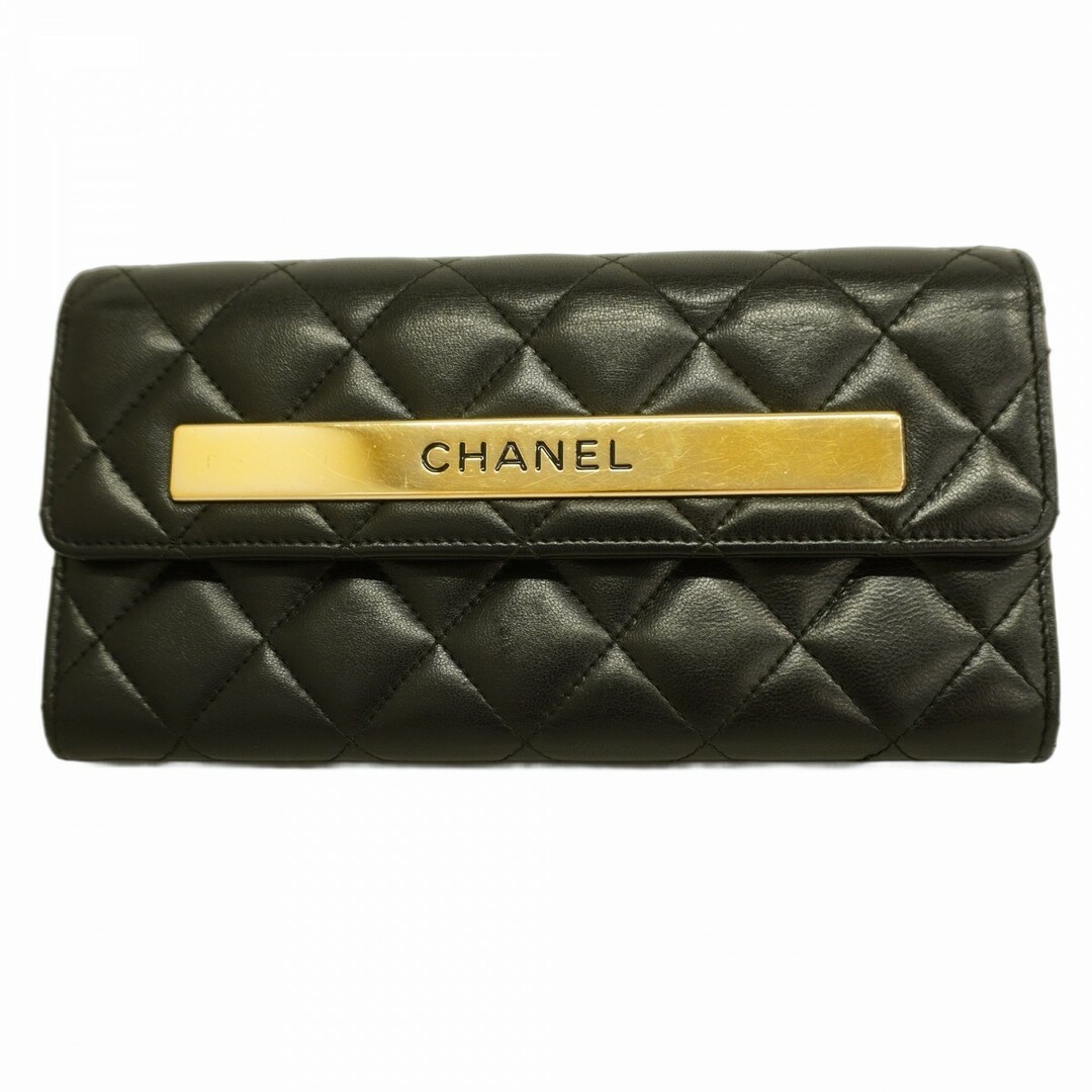 Chanel Long Matelasse Lambskin Wallet Black Gold Hardware Preowned Womens 5Hb0674-H