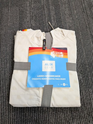 #ad Aldi Gear Sold Out Zip Up Windbreaker White L Large Womens Pockets Water Resist $22.96
