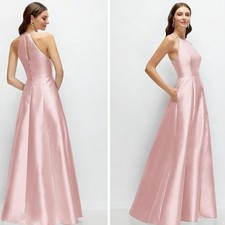 NWT Alfred Sung Jewel Neck Halter A-Line Satin Twill Maxi Dress Size 6 D874 Chic
