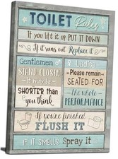 Funny Bathroom Rules Wall Art. Blue Country Farmhouse Bathroom 16"L x 12"W blue