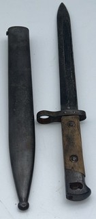 MTB WWI German Ersatz Bayonet & Scabbard Wood Grip Military Knife Marked 44aSW