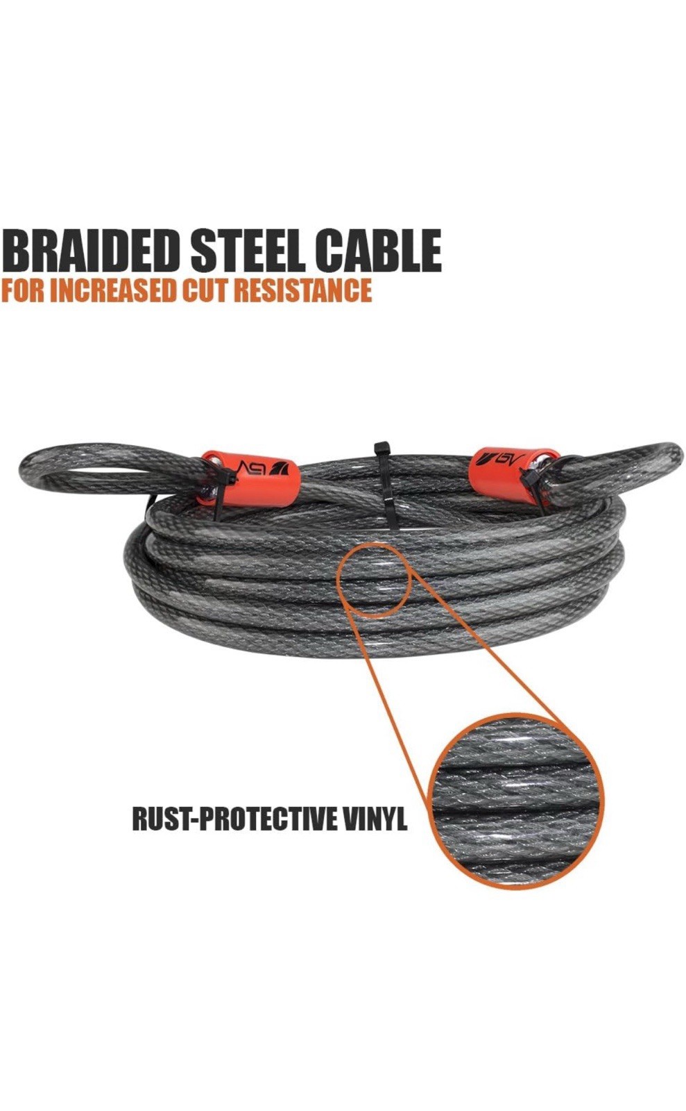 Heavy-Duty 30FT Security Cable Lock with Loops - 10mm (3/8 Inch) Cut-Resistant B