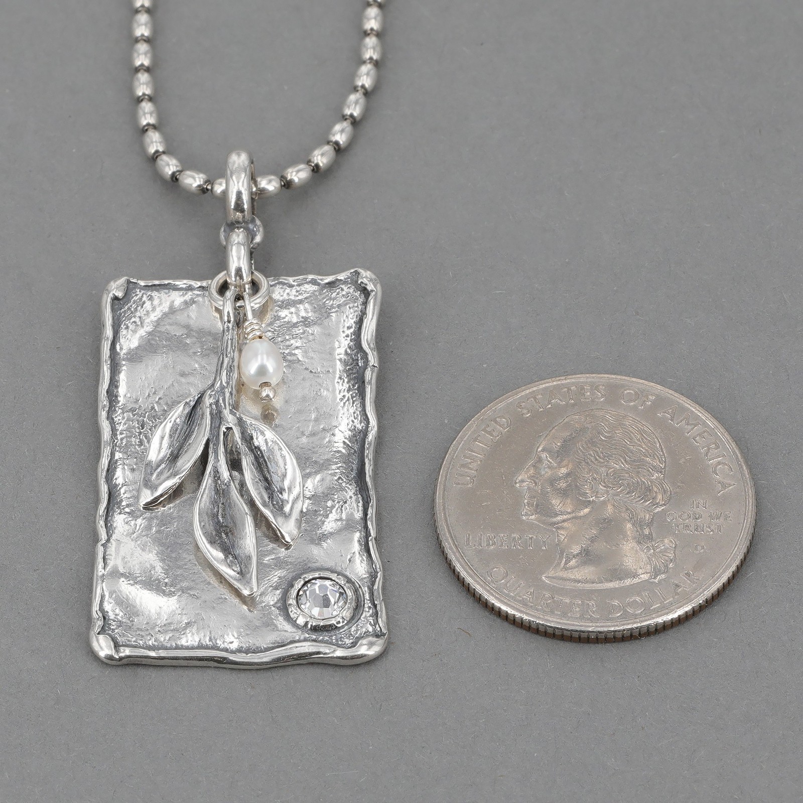 Retired Silpada Sterling Crystal & Pearl LEAF SPRIG Bead Chain Necklace N2275