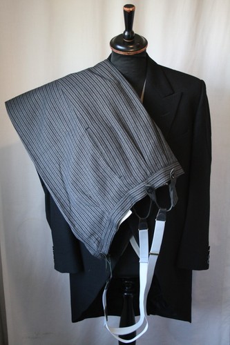 Vtg 1940's morning tails 3 pce suit & braces working cuffs 42 W 38 L 30 revival