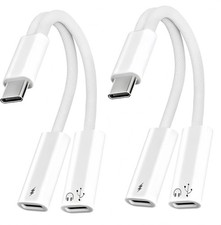 2Pack USB C Splitter 1 in 2 Out, Dual UsbC Charger and Headphone Adapter, USBC S