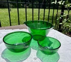 Vintage Anchor Hocking Forest Green Glass  Mixing Bowl Set Nesting Batter Bowls