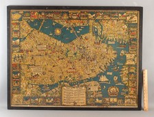 Antique Olsen Clark Birds-eye View Pictorial Boston Map COLOUR OF AN OLD CITY