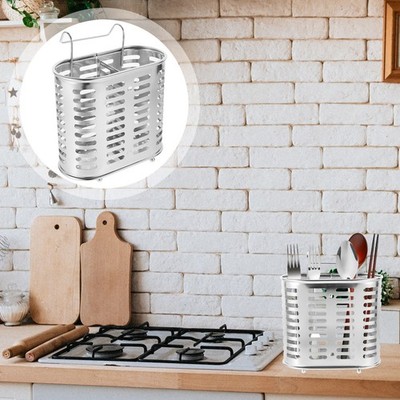 Polished Stainless Steel Utensil Organizer for Spoons Forks and Chopsticks