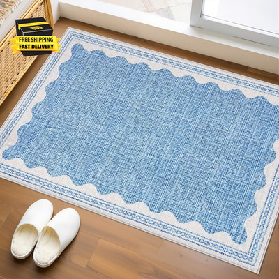 Door Mat Indoor Rugs for Entryway Small Throw Rug 2X3 Washable Non-Slip Solid Bl