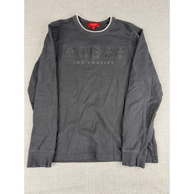 Guess Los Angeles Mens Long Sleeve T-Shirt Embossed Logo Black Gray Large - Image 1 of 4