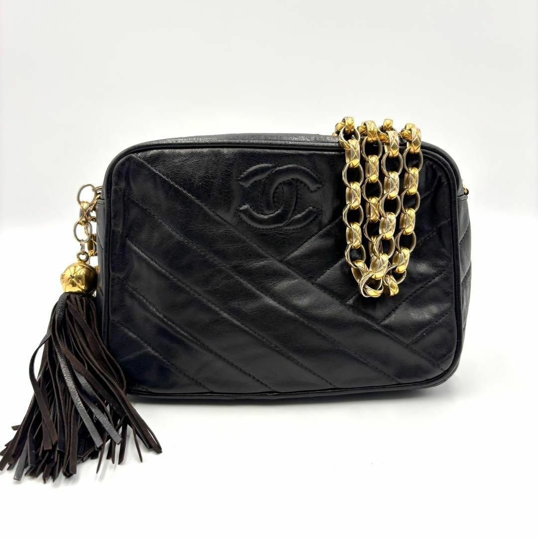 Vintage CHANEL Fringe Chain Coco Mark Shoulder Bag Good Condition