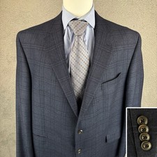 Jack Victor Blazer Mens 48R Navy Windowpane 100 Wool Sport Coat Jacket