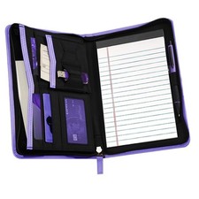 Lcjtop Junior Business Padfolio - A5 PU Leather Portfolio Binder  Purple