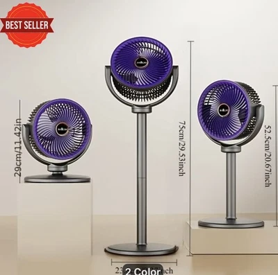 Adjustable Rechargeable Floor Fan USB Folding Quiet Fan 5 Speeds 360° Pivot - Photo 1/4