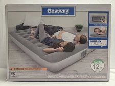 NEW Bestway Queen Size Inflatable Air Bed Mattress with Built-In Pump 12in Gray