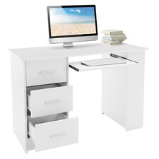 Escritorio con 3 cajones mesa de trabajo blanca PC mueble con soporte teclado