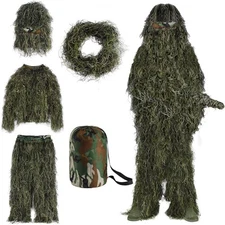 Slendor 5 in 1 Ghillie Suit, 3D Camouflage Hunting Small for Kids, Woodland NEW.