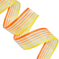 4yds Bright Orange Yellow Stripe Striped Wired Ribbon 1.5"W